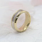 14k gold round two-tone lab grown diamond wedding band, styled on model showing fine craftsmanship