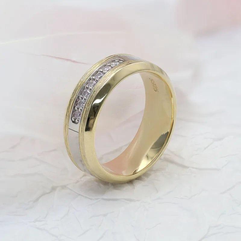 14k gold round two-tone lab grown diamond wedding band, styled on model showing fine craftsmanship